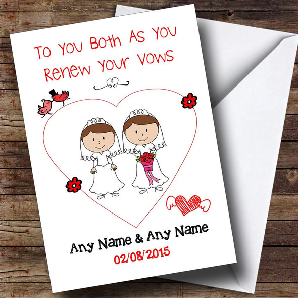 Gay Lesbian Female Both Brunette Customised Renewal Of Vows Card