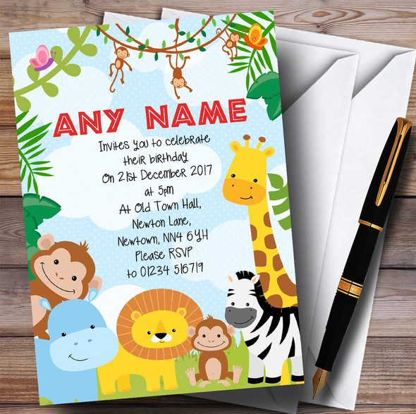 Bright Safari Jungle Animals Children's Birthday Party Invitations