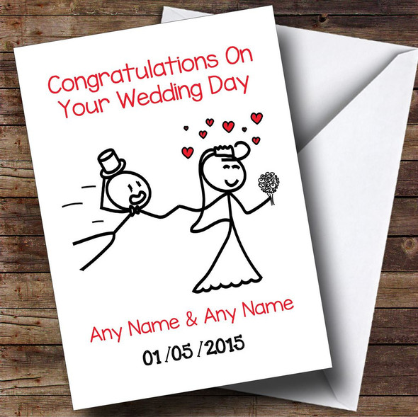 Funny Doodle Bride Dragging Groom Customised Wedding Card