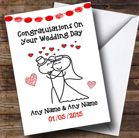 Doodle Cute Cuddling Couple Customised Wedding Card