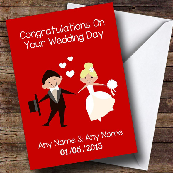 Deep Red Blonde Bride Doodle Customised Wedding Card