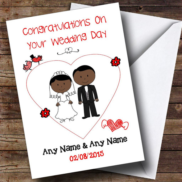 Cute Doodle Black Couple Customised Wedding Card