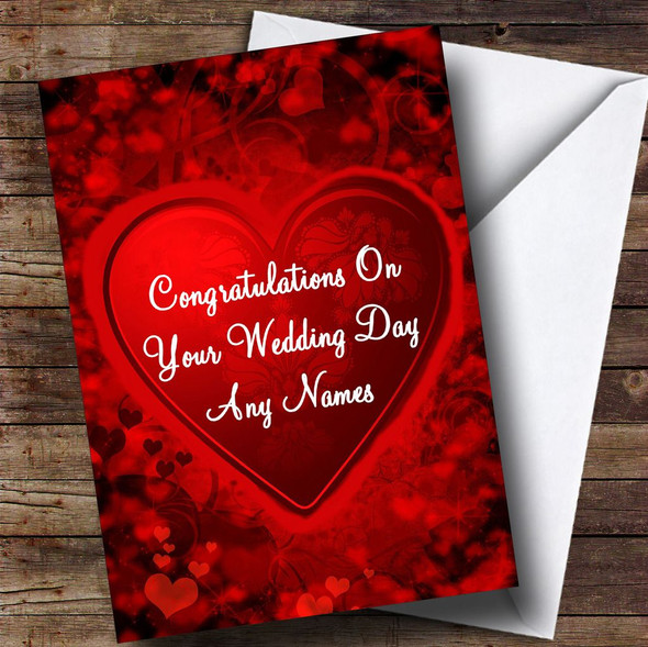 Red And Black Love Heart Romantic Customised Wedding Day Card