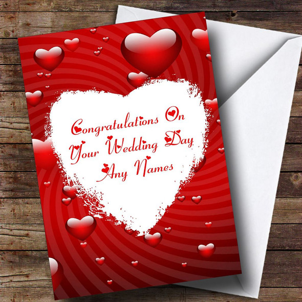 White Love Heart Romantic Customised Wedding Day Card