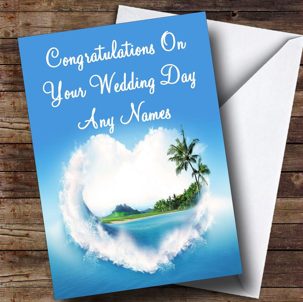 Palm Tree Love Beach Romantic Customised Wedding Day Card