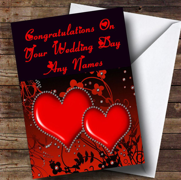 Red Diamond Heart Romantic Customised Wedding Day Card