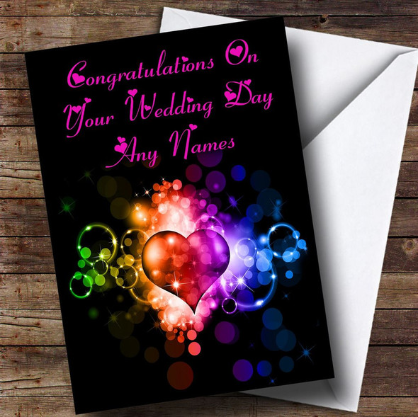Colourful Love Heart Romantic Customised Wedding Day Card