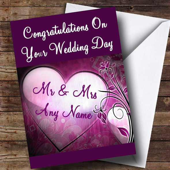 Purple Heart Customised Wedding Day Card