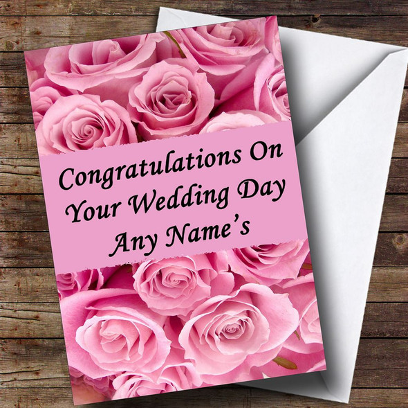 Pink Roses Customised Wedding Day Card