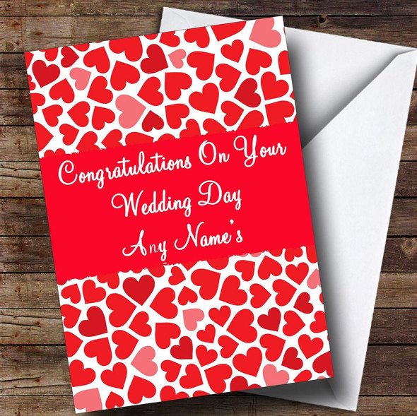 Pink And Red Love Hearts Customised Wedding Day Card