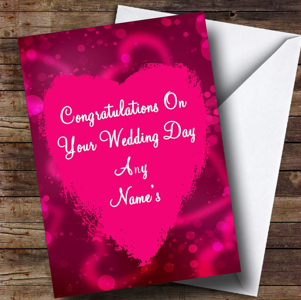 Pink Heart Customised Wedding Day Card