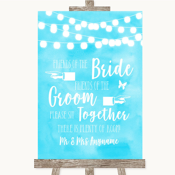 Aqua Sky Blue Watercolour Lights Friends Of The Bride Groom Seating Wedding Sign