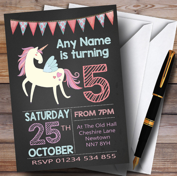 Chalk Bunting Unicorn Children's Birthday Party Invitations