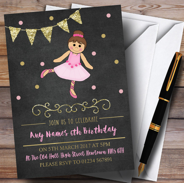 Chalk Gold Girls Ballerina Ballet Children's Birthday Party Invitations