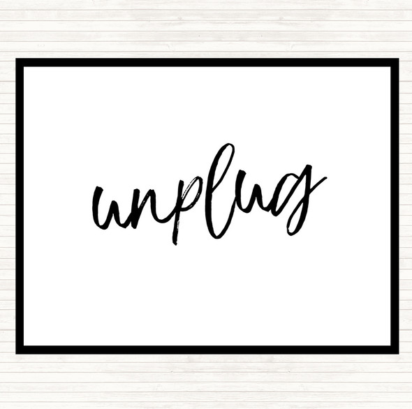 White Black Unplug Quote Mouse Mat