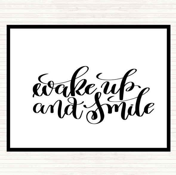 White Black Wake Up Smile Quote Mouse Mat