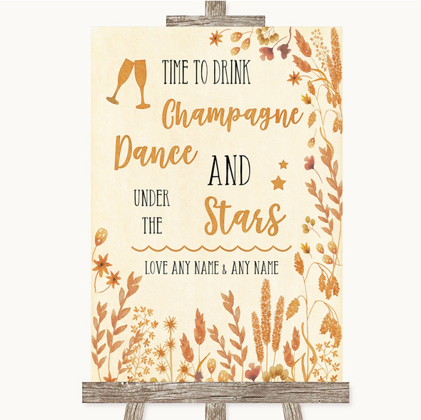Autumn Leaves Drink Champagne Dance Stars Customised Wedding Sign