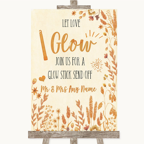 Autumn Leaves Let Love Glow Glowstick Customised Wedding Sign