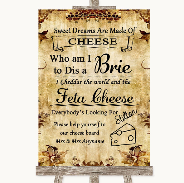 Autumn Vintage Cheese Board Song Customised Wedding Sign