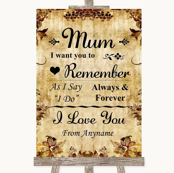 Autumn Vintage I Love You Message For Mum Customised Wedding Sign