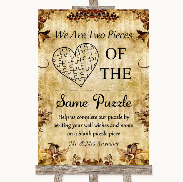 Autumn Vintage Puzzle Piece Guest Book Customised Wedding Sign