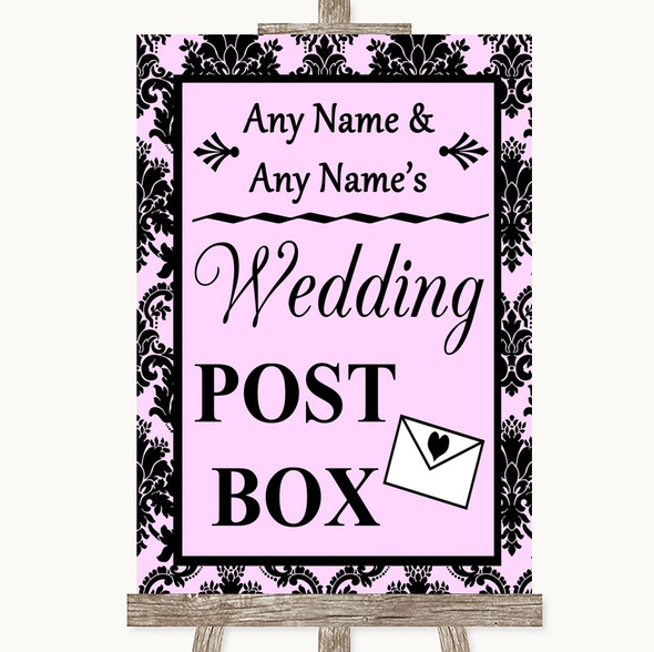 Baby Pink Damask Card Post Box Customised Wedding Sign