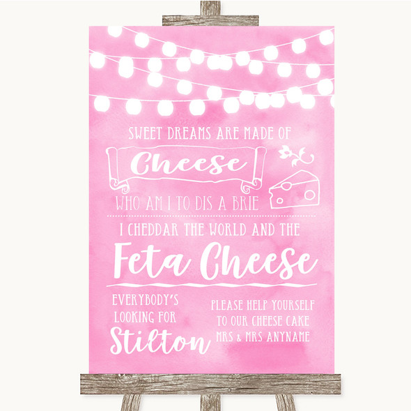 Baby Pink Watercolour Lights Cheesecake Cheese Song Customised Wedding Sign