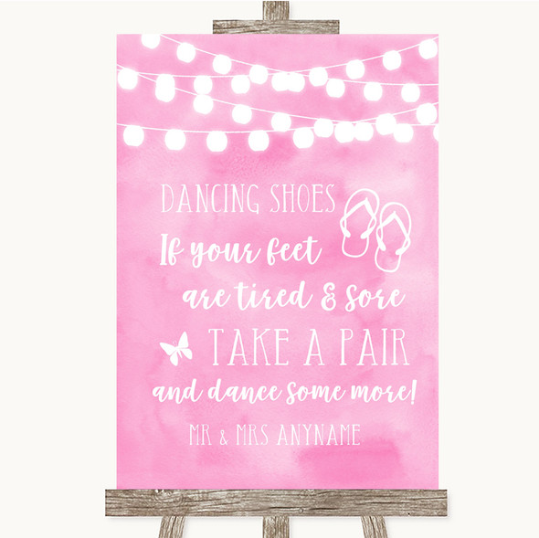 Baby Pink Watercolour Lights Dancing Shoes Flip Flops Customised Wedding Sign