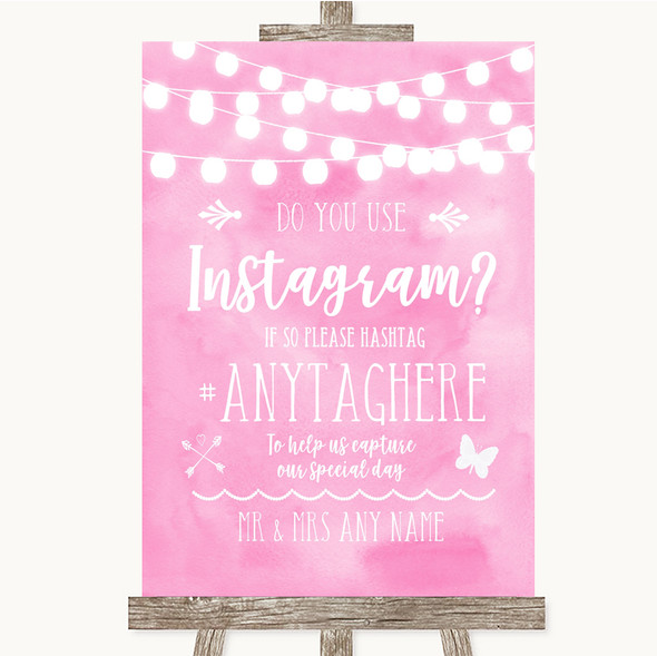 Baby Pink Watercolour Lights Instagram Photo Sharing Customised Wedding Sign