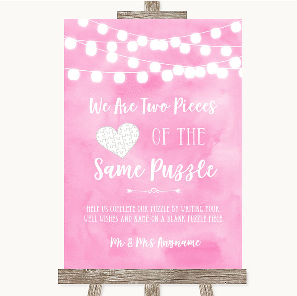 Baby Pink Watercolour Lights Puzzle Piece Guest Book Customised Wedding Sign