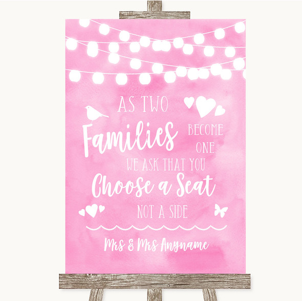 Baby Pink Watercolour Lights As Families Become One Seating Plan Wedding Sign