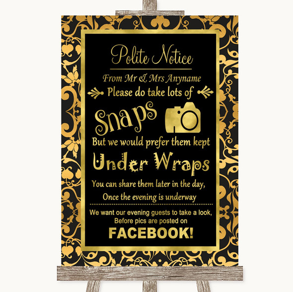 Black & Gold Damask Don't Post Photos Facebook Customised Wedding Sign