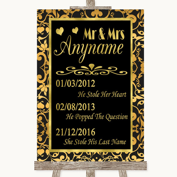 Black & Gold Damask Important Special Dates Customised Wedding Sign