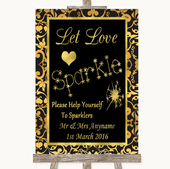Black & Gold Damask Let Love Sparkle Sparkler Send Off Customised Wedding Sign