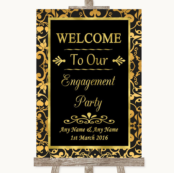 Black & Gold Damask Welcome To Our Engagement Party Customised Wedding Sign