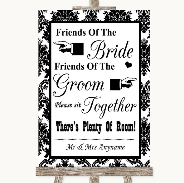 Black & White Damask Friends Of The Bride Groom Seating Wedding Sign