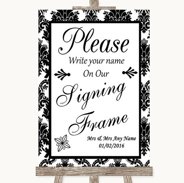 Black & White Damask Signing Frame Guestbook Customised Wedding Sign