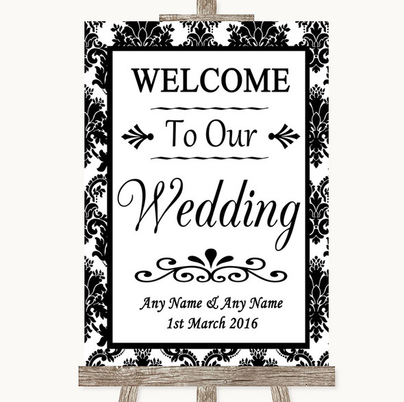 Black & White Damask Welcome To Our Wedding Customised Wedding Sign