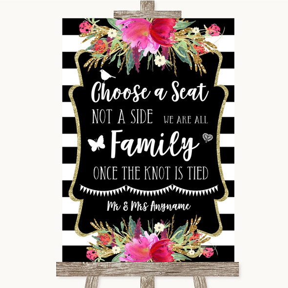 Black & White Stripes Pink Choose A Seat We Are All Family Wedding Sign