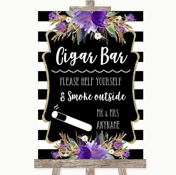 Black & White Stripes Purple Cigar Bar Customised Wedding Sign