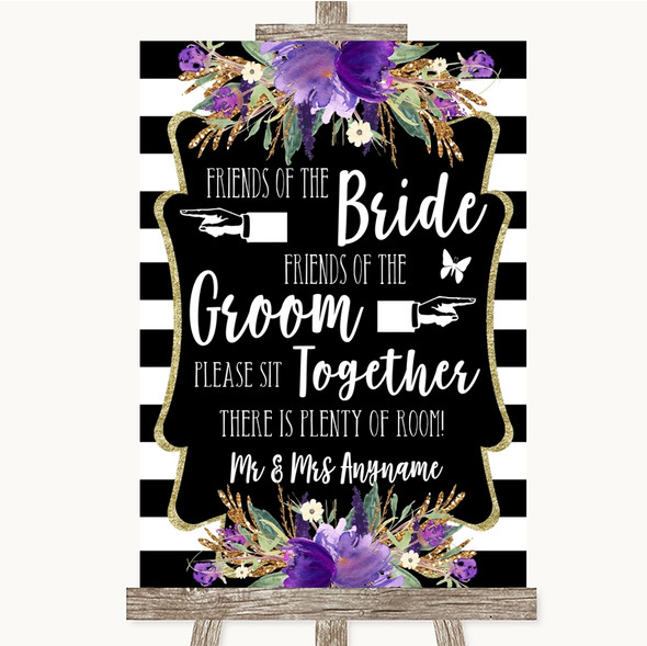 Black & White Stripes Purple Friends Of The Bride Groom Seating Wedding Sign