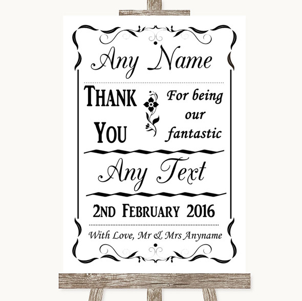 Black & White Thank You Bridesmaid Page Boy Best Man Customised Wedding Sign