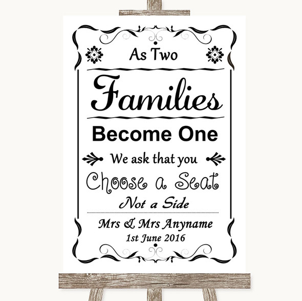 Black & White As Families Become One Seating Plan Customised Wedding Sign