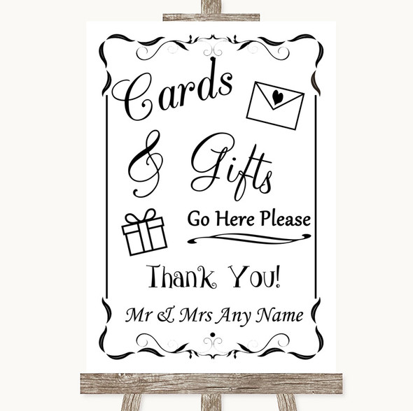 Black & White Cards & Gifts Table Customised Wedding Sign