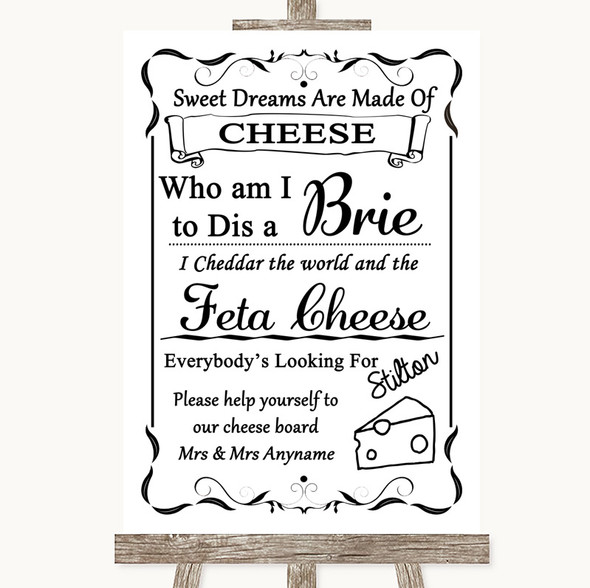 Black & White Cheese Board Song Customised Wedding Sign