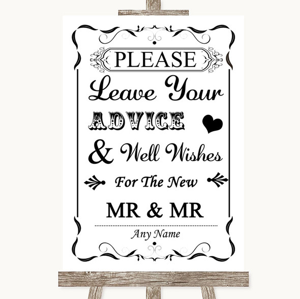 Black & White Guestbook Advice & Wishes Gay Customised Wedding Sign