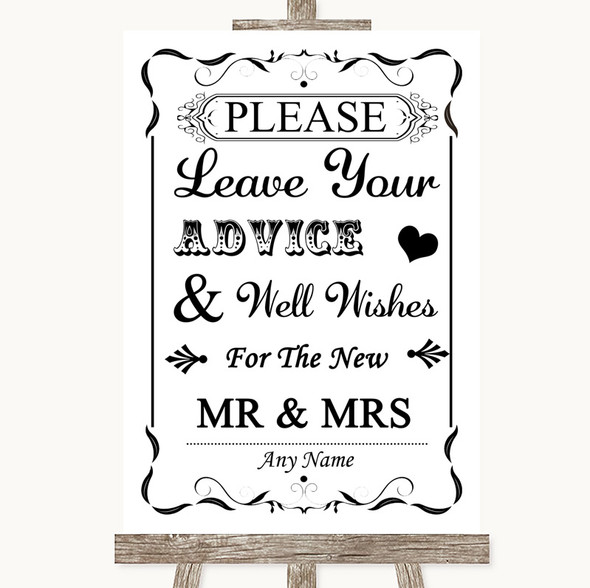 Black & White Guestbook Advice & Wishes Mr & Mrs Customised Wedding Sign