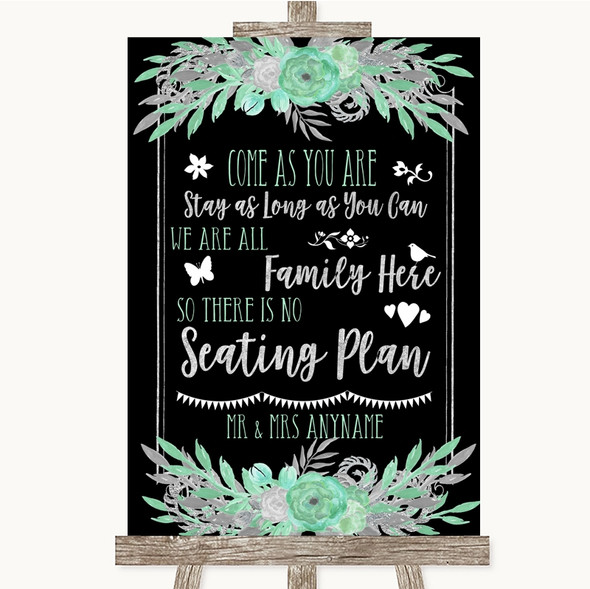 Black Mint Green & Silver All Family No Seating Plan Customised Wedding Sign