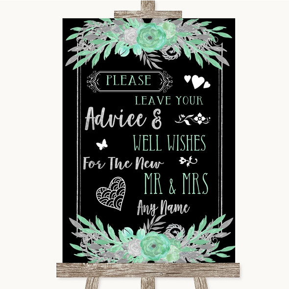 Black Mint Green & Silver Guestbook Advice & Wishes Mr & Mrs Wedding Sign