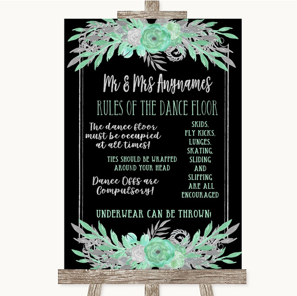 Black Mint Green & Silver Rules Of The Dance Floor Customised Wedding Sign